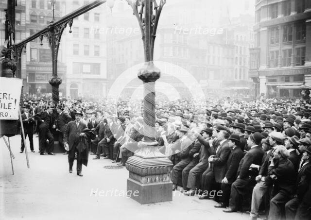 Union Square, New York. J.J. Ettor speaking to striking barbers, 1913. Creator: Bain News Service.