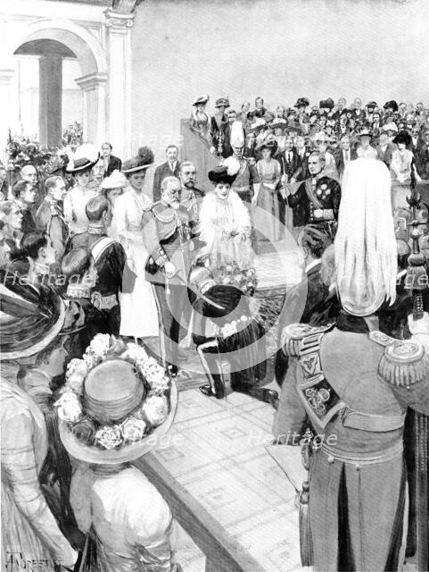 The King knighting Mr. Cecil H. Smith, Director of the Victoria and Albert Museum, 1909. Creator: Amedee Forestier.