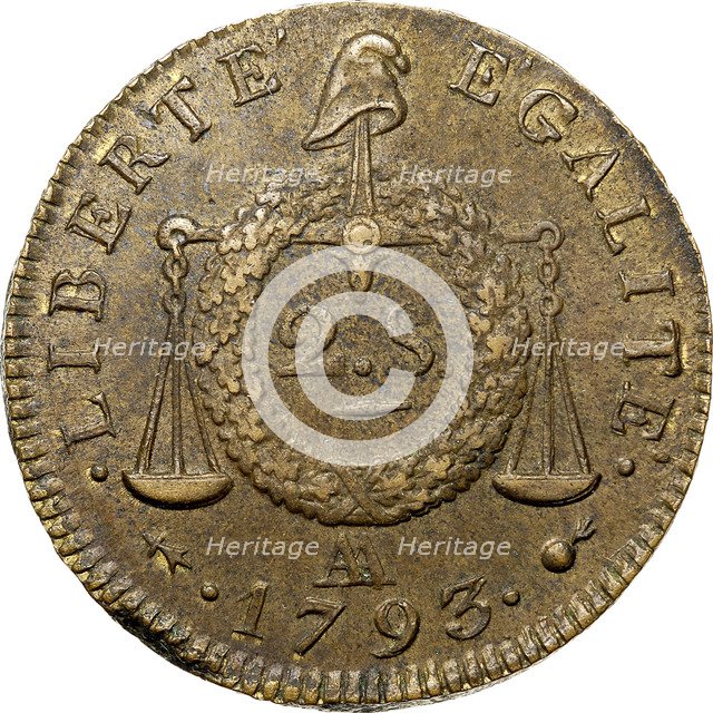 Coin 2 Sols. The National Convention period. Revers, Inscription: Liberté Égalité, 1793.