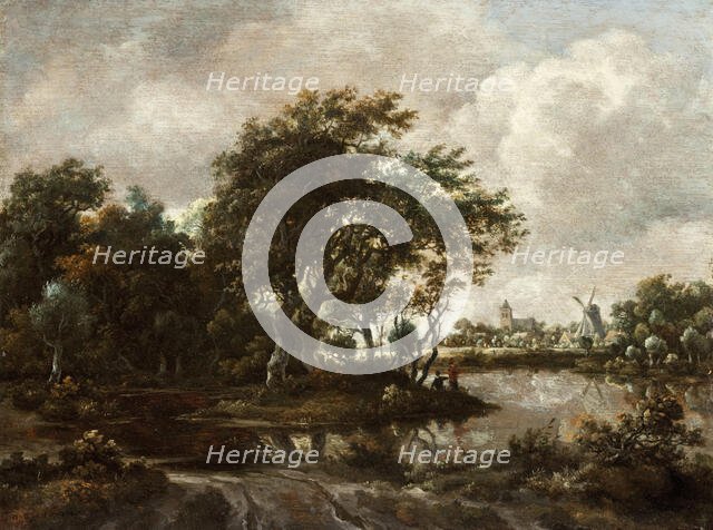 Landscape with Anglers and a Distant Town, between c1664 and c1665. Creator: Meindert Hobbema.