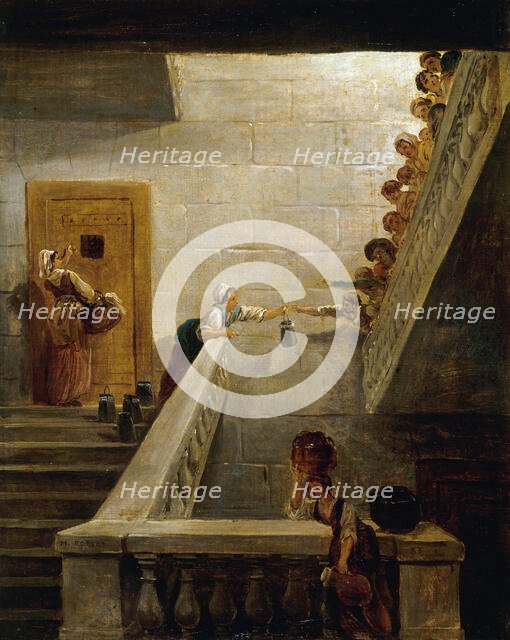 The distribution of milk at Saint-Lazare prison, ca 1794. Creator: Robert, Hubert (1733-1808).