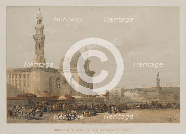 Egypt and Nubia, Volume III: Mosque of Sultan Hassan, from the Great Square of the Rameyleh, 1849. Creator: Louis Haghe (British, 1806-1885); F.G.Moon, 20 Threadneedle Street, London.