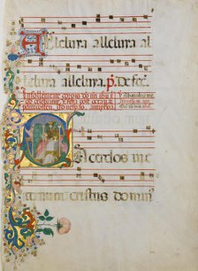 Manuscript Leaf with the Celebration of a Mass in an Initial S..., second half 15th century. Creator: Master of the Riccardiana Lactantius.