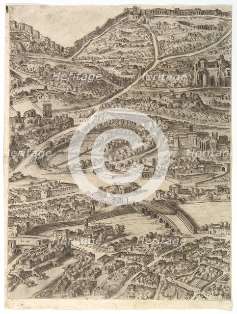 Plan of the City of Rome. Part 5 with the Baths of Caracalla, the Santa Sabina and Part of..., 1645. Creator: Antonio Tempesta.