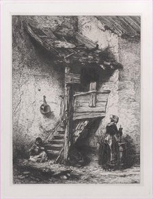 Stairs and Woman Churning, 1845. Creator: Charles Emile Jacque.