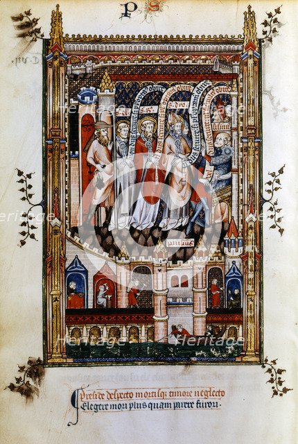 St Denis taken to Sisinnius, 1317. Artist: Unknown