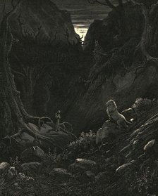 'A lion came, 'gainst me as it appear'd', c1890. Creator: Gustave Doré.