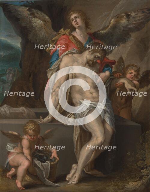 Angels carry the body of Christ - Pietà, c.1587.  Creator: Bartholomeus Spranger.