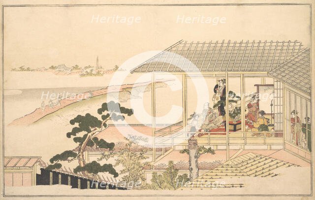 A Party of Merrymakers in a House in the Yoshiwara on a Moonlight Night, 1789. Creator: Kitagawa Utamaro.