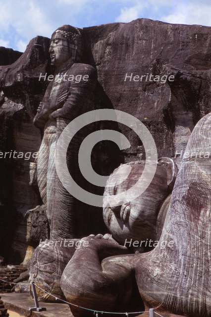Standing and Reclining Buddha, 12th century, Gal-Vihara, Polonnaruwa, Sri Lanka. (20th century).  Artist: CM Dixon.