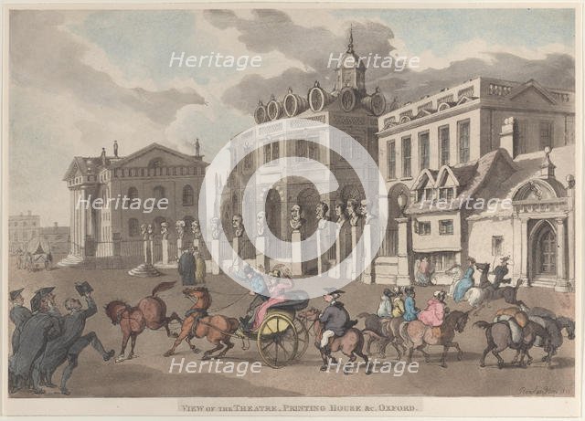 View of the Theatre, Printing House &c. Oxford, 1810., 1810. Creator: Thomas Rowlandson.