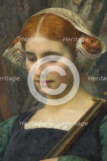 Jeune femme jouant de la mandore ou Solitude, 1910. Creator: Edgard Maxence.