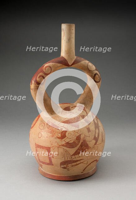 Stirrup Spout Vessel with Fineline Warrior Cat Motifs, 100 B.C./A.D. 500. Creator: Unknown.