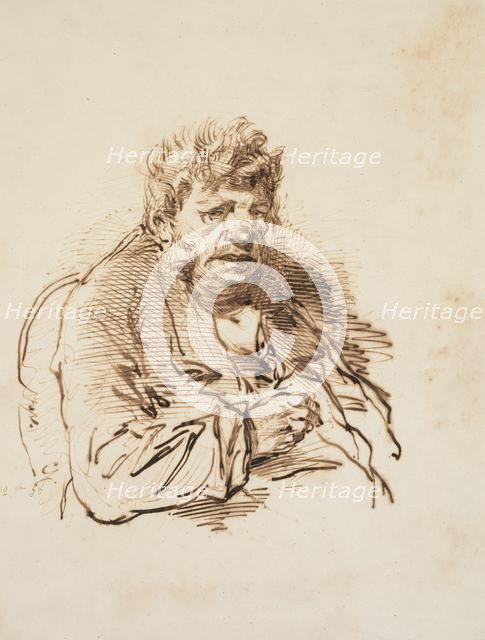 Head of an Old Man, 1858. Creator: Paul Gavarni (French, 1804-1866).