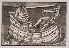 Cupid and Psyche - The dead Man rising from the Water as Psyche is ferried across the Styx, 1880. Creator: Sir Edward Coley Burne-Jones.