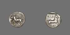 Drachm (Coin) Depicting Thessalos Holding a Bull, 435-400 BCE. Creator: Unknown.