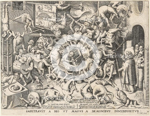 The Fall of the Magician Hermogenes (After Pieter Brueghel I), 1565. Creator: Heyden, Pieter, van der (1538-1572).