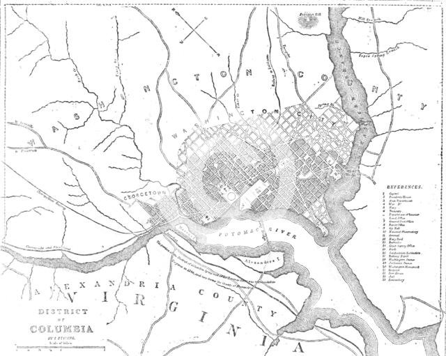 Map of the District of Columbia, 1861. Creator: Theodor Ettling.