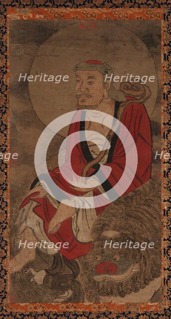 Luohan and lion, Ming dynasty, 1368-1644. Creator: Unknown.