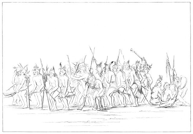 Dog dance of the Sioux, 1841.Artist: Myers and Co