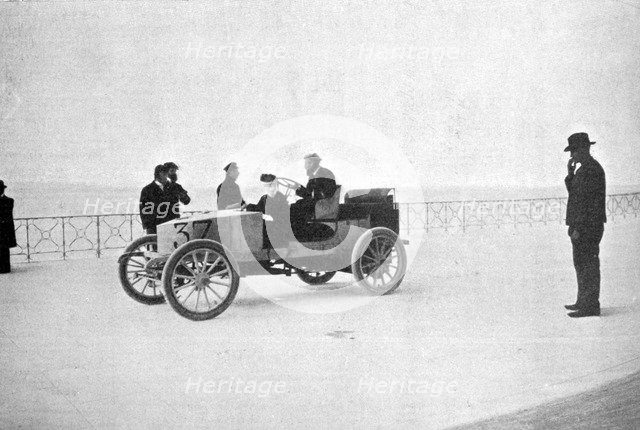 Hubert le Blon, in his Gardner-Serpollet steam car, Nice, 1903. Artist: Unknown