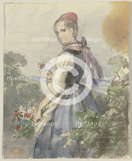 Farm girl in the garden, c1830-1872. Creator: Jakob Becker.