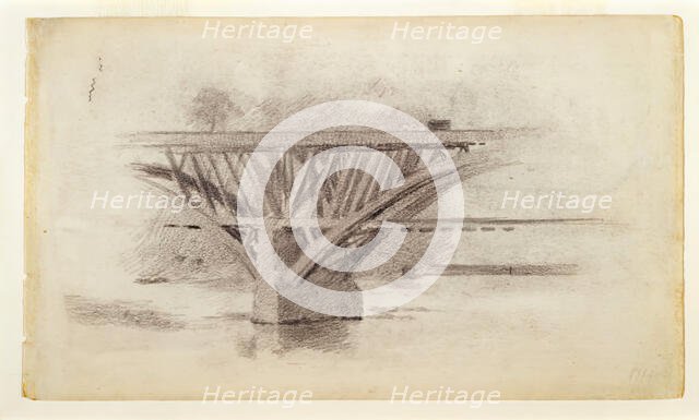 Drawing Of Girard Avenue Bridge/Verso Sketch Of An Oar, c. 1871. Creator: Thomas Eakins.