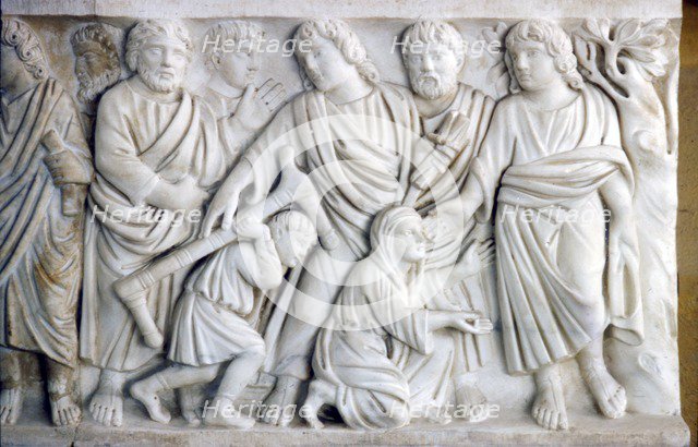 Early Christian Sarcophagus of Christ healing the sick, 4th century Artist: Unknown.