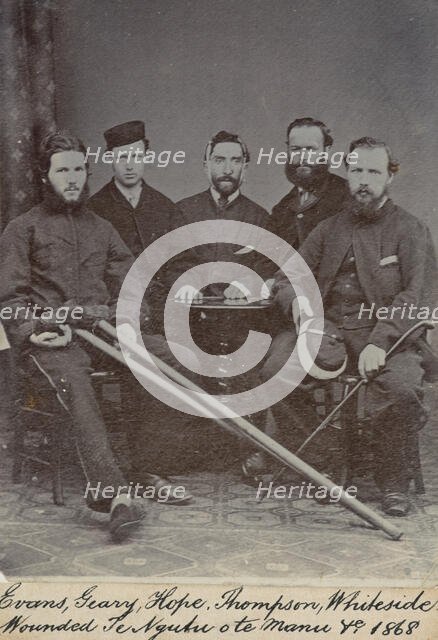 Evans, Geary, Hope, Thompson, Whiteside, wounded Te Ngutu o te Manu 1868,  c.1900. Creator: William Francis Gordon.