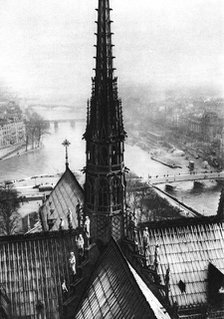 The spire of Notre Dame seen from the towers, Paris, 1931.Artist: Ernest Flammarion