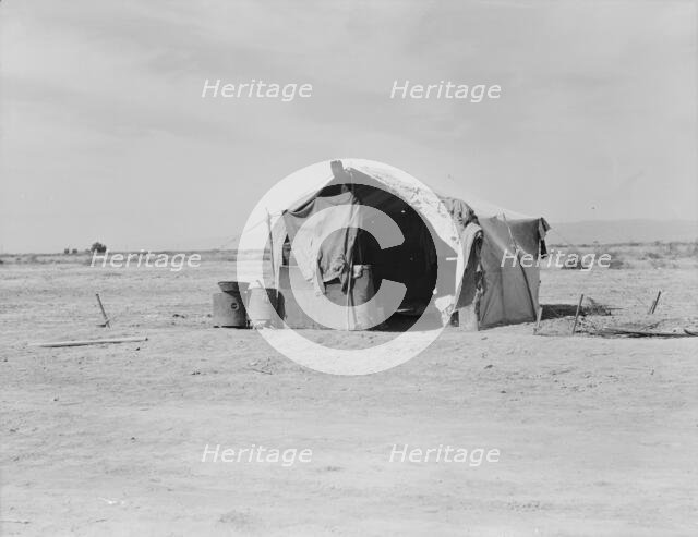 Tent housing a family, Imperial County, California, 1937. Creator: Dorothea Lange.