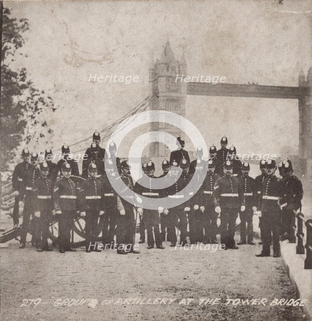 Group of artillery at Tower Bridge, London, c1910. Artist: Unknown