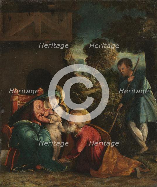 Holy Family with a Shepherd, early 1520s. Creator: Battista Dossi (Italian, ca. 1490-1548).