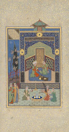 Bahram Gur in the Turquoise Palace on Wednesday, Folio 216 from a Khamsa...AH 931/AD1524-25. Creators: Shaikh Zada, Mahmud Muzahhib, Sultan Muhammad Nur.