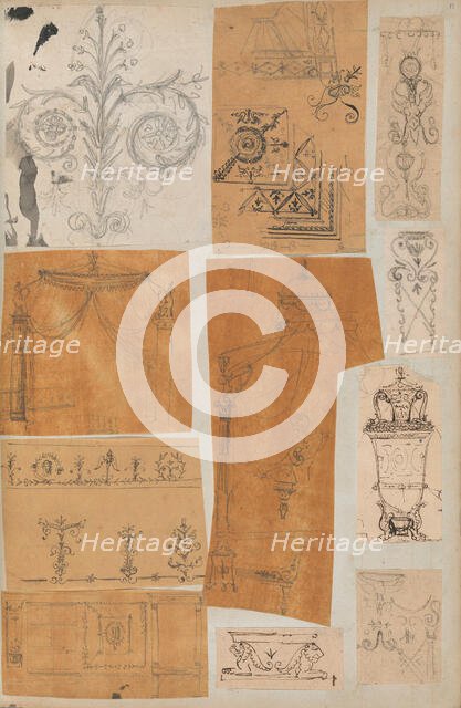 Page from a Scrapbook containing Drawings and Several Prints of Architecture, Int..., ca. 1800-1850. Creators: Workshop of Charles Percier, Workshop of Pierre François Léonard Fontaine.