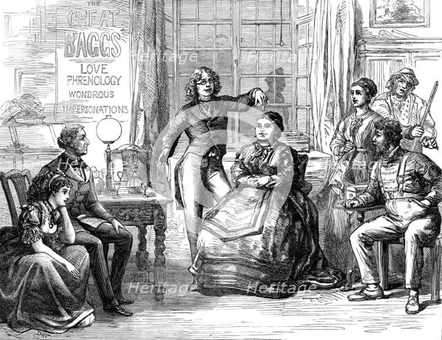 Scene from "Apple Blossoms," at the Vaudeville Theatre: the Great Baggs lecturing, 1871. Creator: Unknown.