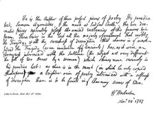 Part of a letter from Bishop Warburton, respecting the poems of Milton, 1737, (1840). Artist: William Warburton