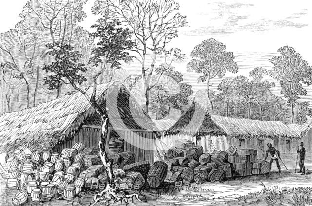 The Ashantee War: Barracoe - station on the road to Coomassie,...sketch by our special artist, 1874. Creator: Unknown.