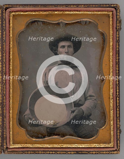 Untitled (Portrait of a Man Wearing a Hat, Holding a Mining Pan), 1854. Creator: Unknown.