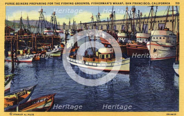 Purse seiners, Fisherman's Wharf, San Francisco, California, USA, 1940. Artist: Unknown