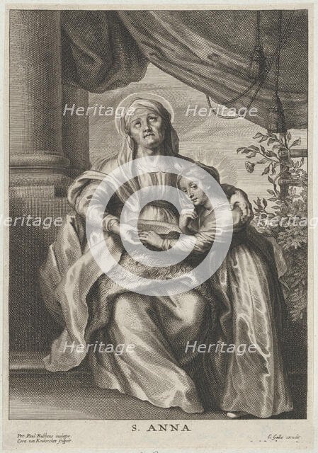 The education of the Virgin, with Saint Anne seated on a bench looking upwards and ..., ca. 1645-78. Creator: Cornelis van Caukercken.