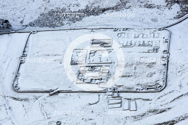 Housesteads or Vircovicium Roman Fort on Hadrian's Wall in the snow, Northumberland, 2018. Creator: Emma Trevarthen.