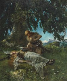 Siegfried finds the sleeping Brünnhilde, c. 1908. Creator: Leeke, Ferdinand (1859-1937).