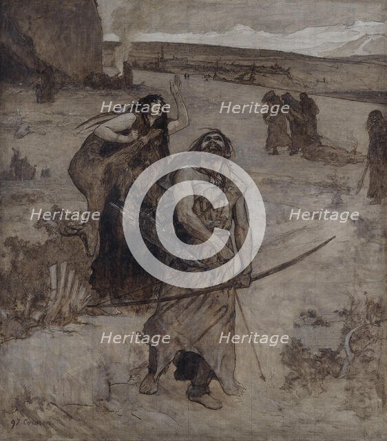 Hunting, sketch for the amphitheatre of palaeontology at the Museum of Natural History in Paris,1897 Creator: Fernand Cormon.