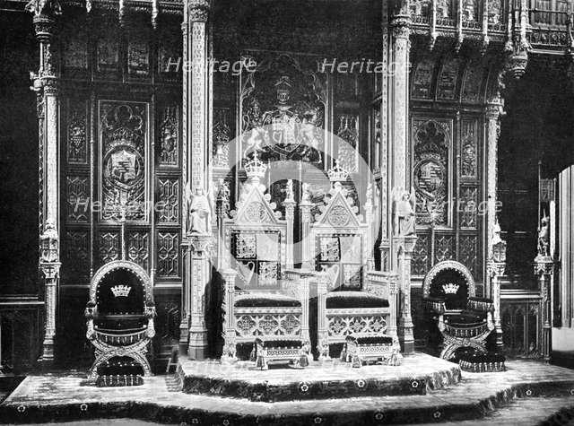 The Royal Throne, House of Lords, Westminster, c1905.Artist: John Benjamin Stone