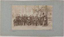 Group portrait of soldiers in a park, 1870. Creator: Andre-Adolphe-Eugene Disderi.