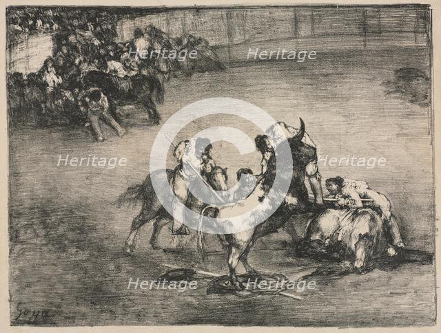 The Bulls of Bordeaux: Picador Caught by a Bull, 1825. Creator: Francisco de Goya (Spanish, 1746-1828).