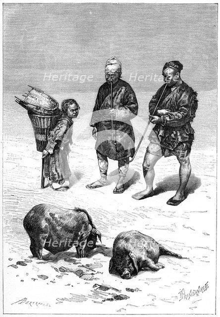 Chinese miners from the Upper Yangtze highlands, 1895.Artist: Bertrano