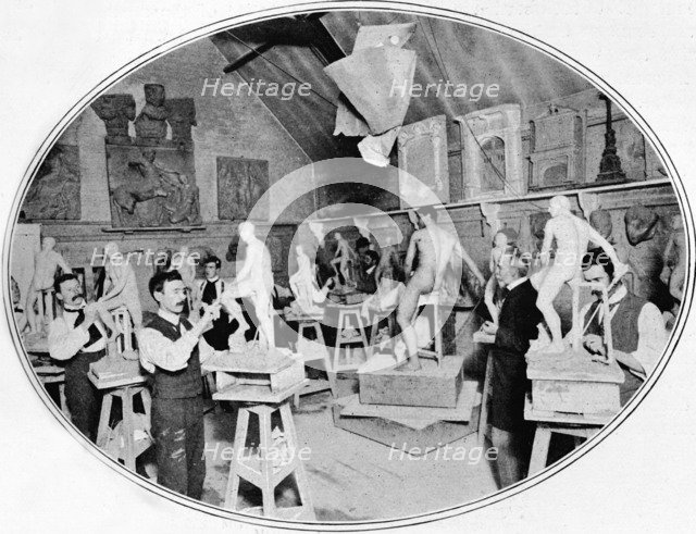 Art students in a sculpture modelling class, London, c1900 (1901). Artist: Unknown.