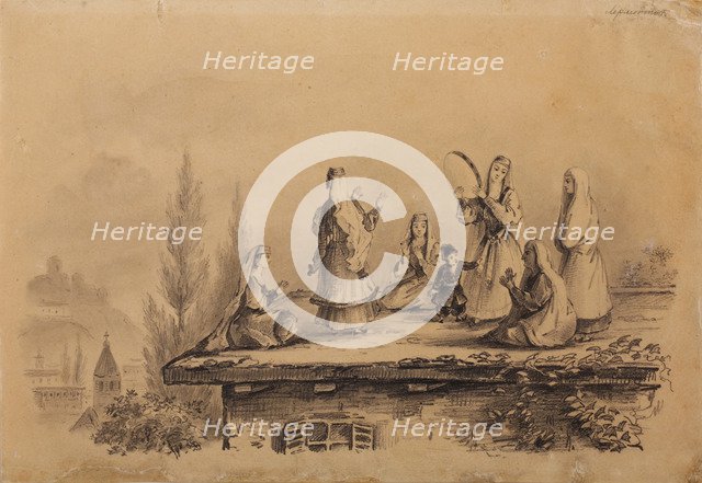 Georgian women on the roof (Lezghinka), 1837. Artist: Lermontov, Mikhail Yuryevich (1814-1841)